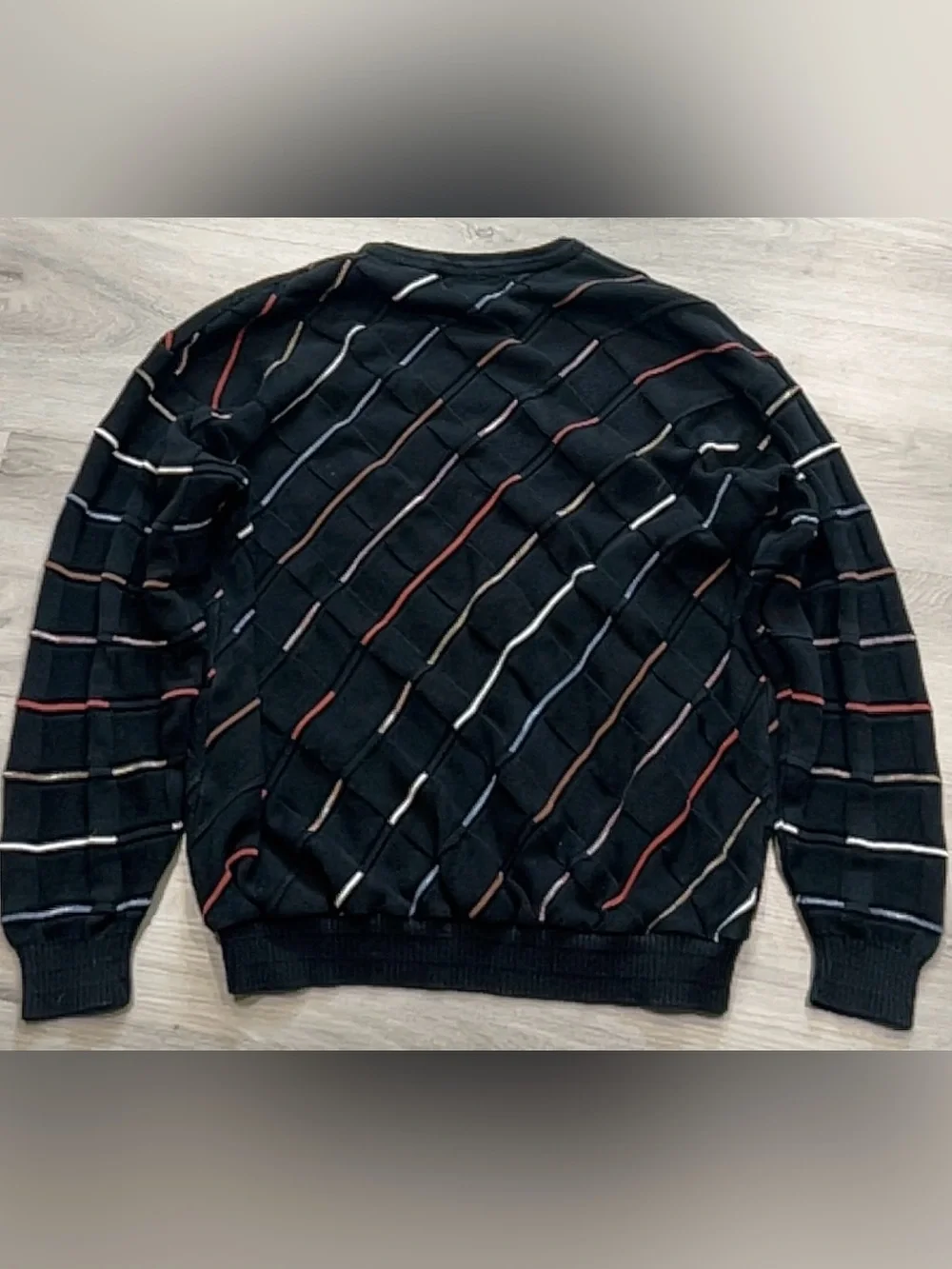 Tundra Sweater Mens XL Black 3D Textured Knit Canadian Geometric Grandpa 80 VTG